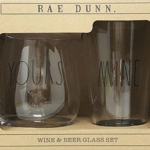RAE DUNN Yours & Mine Wine & Beer Glass Set